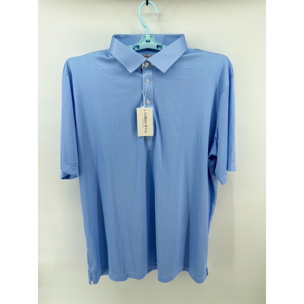 Collars & Co Men 3XL Relaxed Dress Polo Blue White Houndstooth Short Sleeve